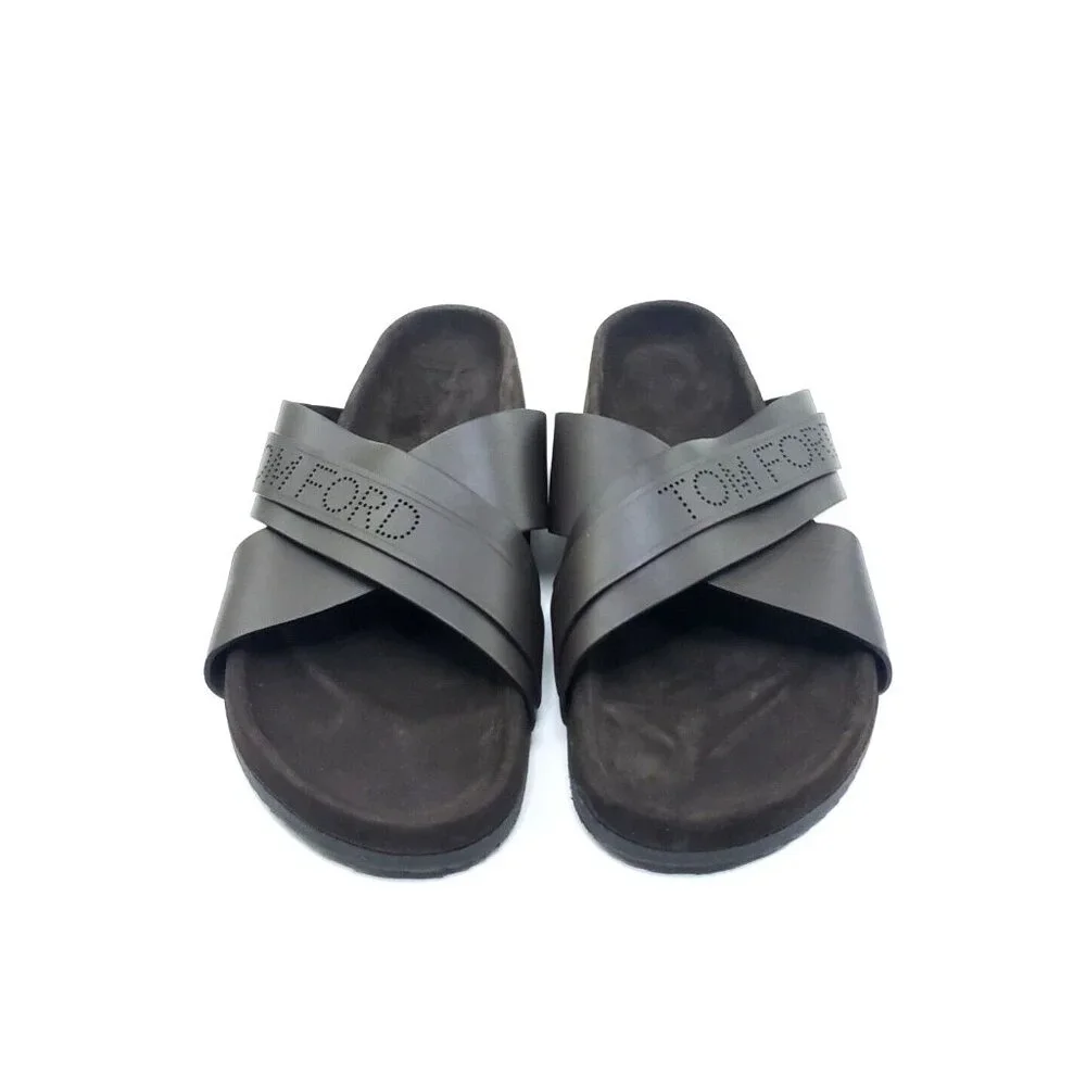 Tom Ford Wicklow Crossover Slider Sandal Brown Leather Mens US 8